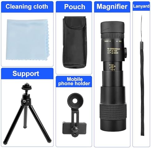 10-300x40 Military Telescope - Monoculars for Adults High Powered, Compact Monocular Telescope for Hunting, Star Gazing, Bird Watching, Travel (Smartphone Adapter & Tripod Include)