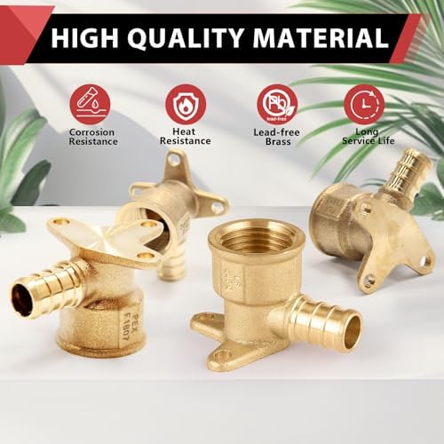 (Pack of 5) Pex Fitting 1/2 Inch x 1/2 Inch Female NPT Drop-Ear Elbow Brass(5)