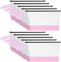 10 Pieces Cotton Canvas Makeup Bag with Bottom and Strap, Multi-Purpose Cosmetic Bag with Zipper Travel Toiletry Pouch, Blank DIY Craft Bag (White&Pink, S)