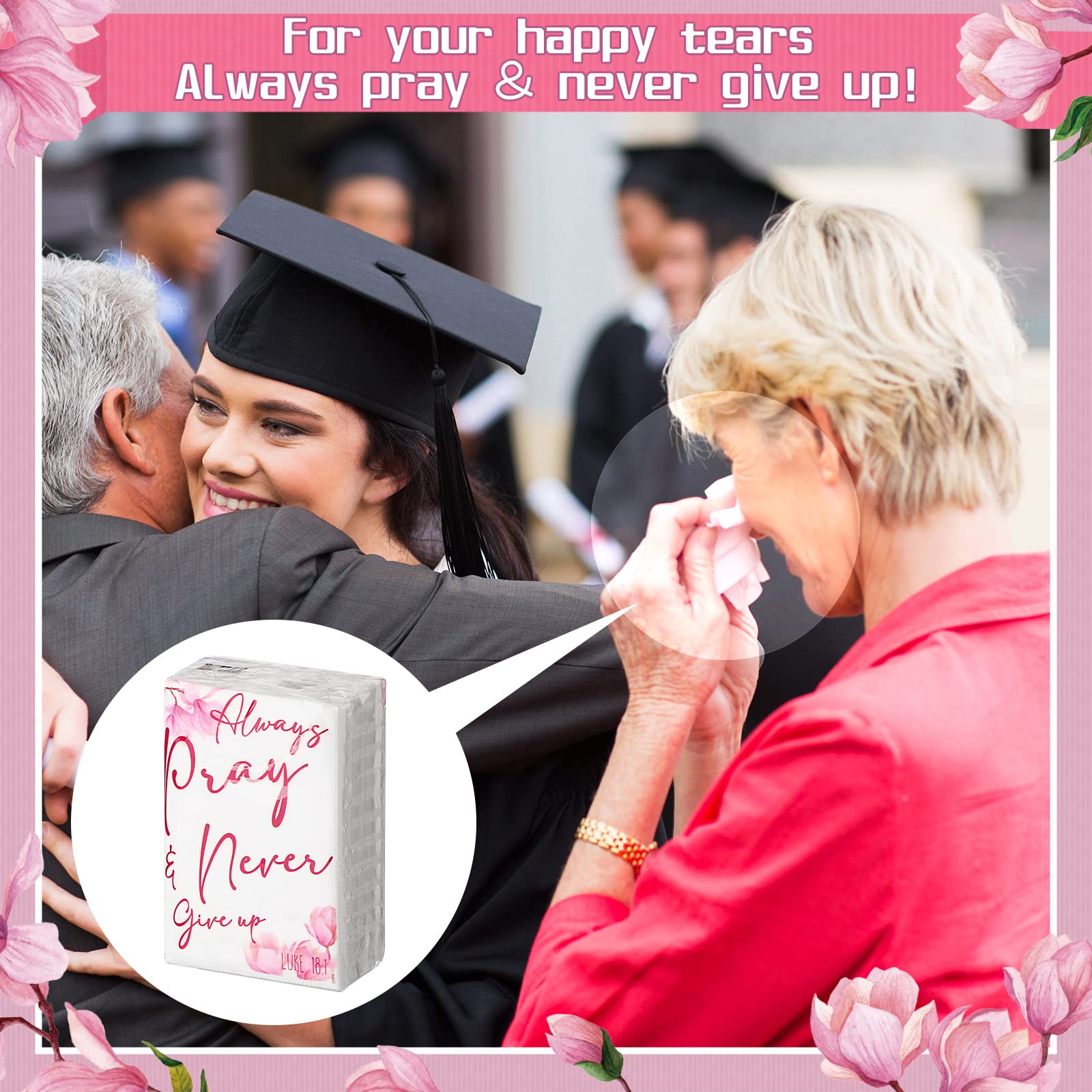 100 Bulk Pocket Mini Tissues Travel Size, Packs for Guests 3 Ply Always Pray & Never Give up Individual Facial [Tissue]s for Wedding Graduation