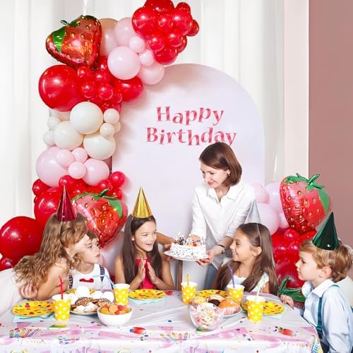 120pcs Strawberry Balloon Arch Garland Kit, Red and Pink Balloons with 27inch Strawberry Foil Balloons for Sweet One Berry First Birthday Baby Shower Strawberry Party Decorations