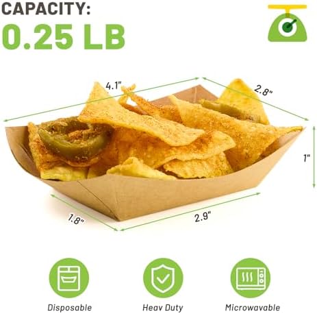 1/4 Lb Mini Paper Food Trays, 200 Pack Disposable Small Food Boats Bulk Brown Kraft Paper Serving Baskets for Individual Party Nachos Snacks Fries and Pet Food