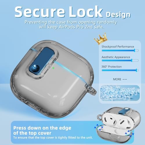 (with Safety Lock) Clear Case Compatible with AirPods 4th Generation Case with Cleaner Kit,Soft TPU Transparent AirPods 4 Case,Full Protection Cover with Lanyard for AirPods 4 Gen (2024) (USB-C)Black