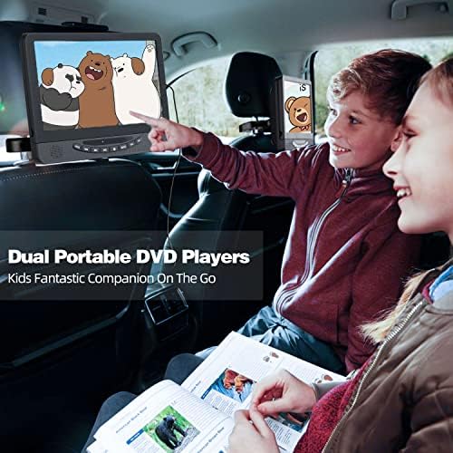 12" Dual Portable DVD Player for Car with 1080P HDMI Input, FELEMAN Car DVD Player Dual Screen Play A Same or Two Different Movies, 5 Hours Rechargeable Battery, Support USB, AV in, Lsat Memory