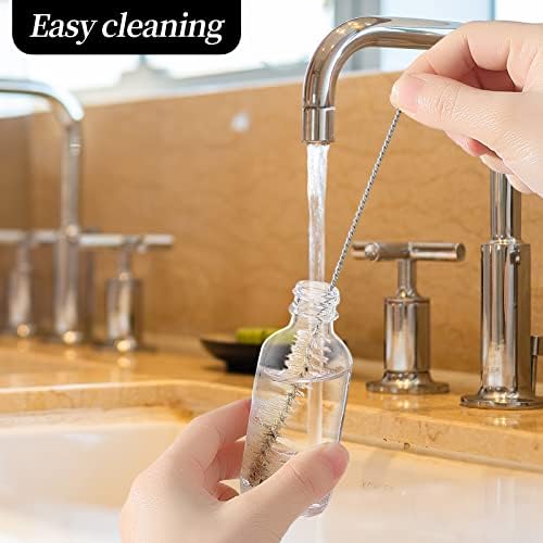 (Pack of 72) 2oz Small Clear Glass Bottles(60ml) with Lids Boston Round Travel Bottles for Vanilla Hot Sauce Juice Whiskey Liquid come with 72 Labels,5 Funnels,5 Droppers,1 Brush&Chalk Marker