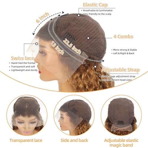 13x6 Highlight Lace Front Wig Human Hair 4/27 Ombre Deep Wave Lace Front Wig Human Hair Pre Plucked With Baby Hair 180% Density Honey Blonde Curly Human Hair Glueless Wigs for Women (28 inch)