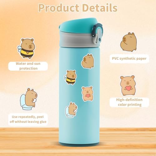 102Pcs Capybara Stickers, Kawaii Stickers Cute Animal Sticker Waterproof Vinyl Brown Cartoon Animal Decals for Water Bottle Laptop Luggage Snowboard Guitar Scrapbook Skateboard Phone