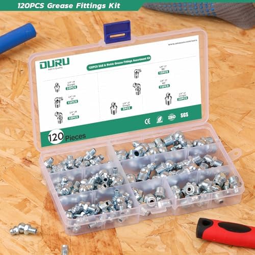 120PCS SAE Grease Fittings Assortment,NPT 1/4" 1/8" Zerk Grease Fittings Kit Straight 45 90 Degree Grease Nipple