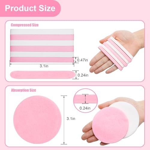 120 Pcs Facial Sponge Compressed, Luxiv Face Cleansing Sponge Estheticians Compressed Makeup Facial Sponge Round Wash Face Sponges for Women Compress Exfoliating Removal Sponge (White+pink)