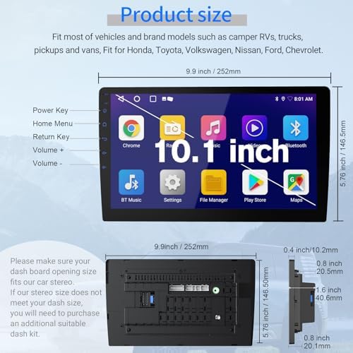 10.1 Inch Android 13 Car Stereo Receiver - Universal Fit for Most Cars, 64GB Storage, HD 720P Touchscreen, Bluetooth 4.1, Built-in GPS/Backup Camera, Supports MirrorLink & WiFi Hotspot