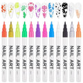 12 Color Fluorescent 3D Nail Art Pens Set, Kalolary Nail Point Graffiti Dotting Pen Drawing Painting Liner Brush for DIY Nail Art Beauty Adorn Manicure Tools(D)
