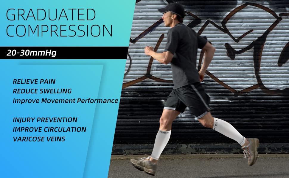 15-20mmHg White Calf Compression Sleeve Men and Women Wide Calf Sleeve Brace Compression Socks for Leg Support, Shin Splint,Pain Relief