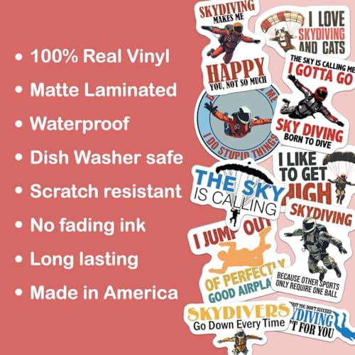 (10pcs) Skydiving Stickers Funny Skydiver Decals Skydiving Skydive Funny Gifts Multiple Different Design, Waterproof, UV- Resistant, Suitable for Tumbler, Laptop, Car, Truck