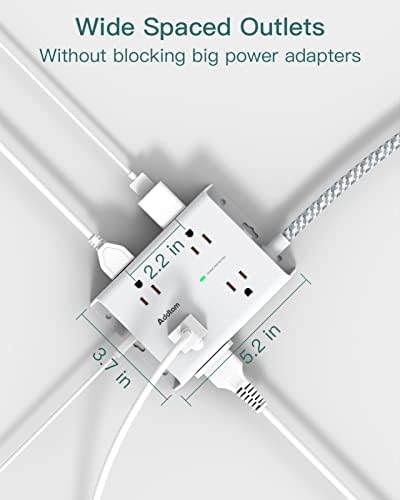 15Ft Long Surge Protector Power Strip, Addtam Extension Cord with 8 AC Outlets and 4 USB Ports(1 USB C), 3-Side Outlet Extender Strip, Flat Plug, Wall Mount, Dorm Home Office Essential, ETL Listed