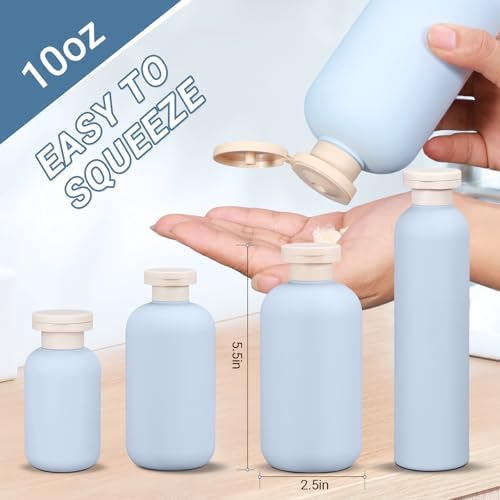 10 oz Plastic Travel Refillable Shampoo and Conditioner Bottles, Plastic Travel Bottles for Toiletries, Plastic Squeeze Bottles with Flip Cap for Lotion, Cream and Liquids (3Pcs)