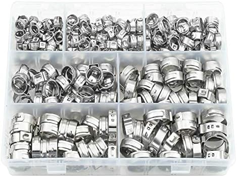 130 Pieces 1/4" - 1-1/8" Single Ear Hose Clamps 304 Stainless Steel PEX Cinch Clamps Stepless Cinch Crimp Rings Pinch Clamps for Pipe Fitting Connections (10 Sizes 6-29mm)