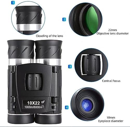 10x22High Powered Waterproof Mini Binoculars for Adults Kids with Phone Adapter Compact, Pocket Binoculars for Bird Watching, Hunting, Concerts, Opera,Theater, Travel, Sightseeing,Outdoor Adventures