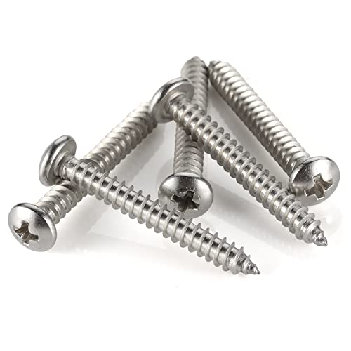 #10 x 3/4" Pan Head Self Tapping Screw, Pan Head Sheet Metal Screws Wood Screws, Stainless Steel 304 (18-8), 100 Pack