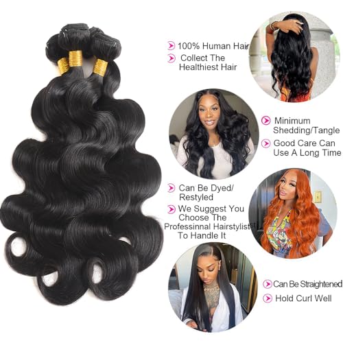 12A Brazilian Body Wave Human Hair 4 Bundles 18 20 22 24Inch 100% Unprocessed Brazilian Virgin Human Hair Weave Bundles Body Wave Hair Extensions Natural Color