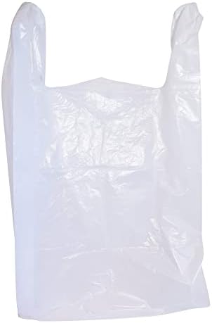 100 Large Plastic Grocery T-Shirt Bags - Plain White 12" x 6" x 21" by JA Kitchens