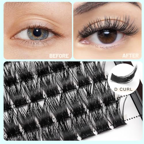 10Rows Mixed 10-12-14-16mm /8-10-12-14mm Individual False Eyelashes D Curl Wide Stem Dramatic Black Makeup Cluster Eyelashes Natural Volume Eye Lashes Extensions (HD-lashes kit-10-12-14-16MM Mixed)