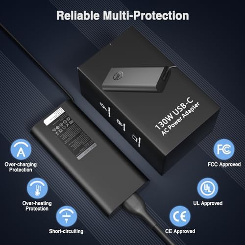 130W USB C Laptop Charger for Dell XPS 15 2-in-1 9575 9500 XPS 17 9700 Precision 5530 2-in-1 5550 5750 3660 3551 Latitude 7410 7310 7210 9410 9510 5420 5520 Type C Power Adapter