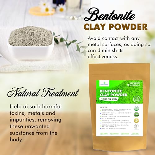 100% Pure Calcium Bentonite Clay Powder - Bentonite Clay Food Grade, Vegan, Healing Clay | Skin Care Detox - Deep Pore Cleansing Face & Body Mask for Soft, Smooth, Refreshed Skin | 12oz