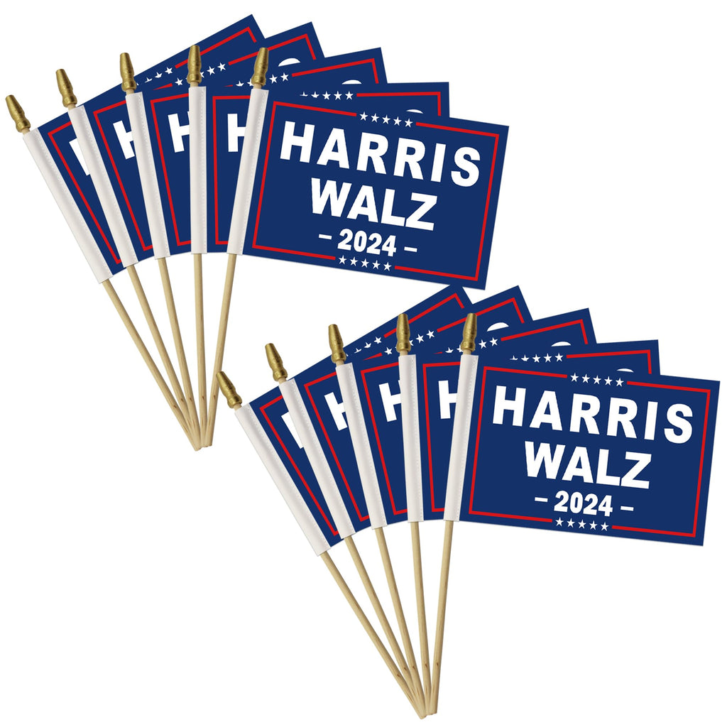 10 Pcs Kamala Harris Waltz 2024 Flag Harris Waltz for President Flags Small Mini Stick Flags Banner for Indoor and Outdoor Decorations (Harris Waltz-5)