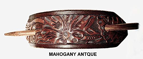 1 LARGE LEATHER HAIR BARRETTE WITH STICK…. CLIPPED CORNER DESIGN PONYTAIL HOLDER…... WESTERN FLOWER PATTERN HAIR CLIP CHOICE OF 5 OUTSTANDING COLORS