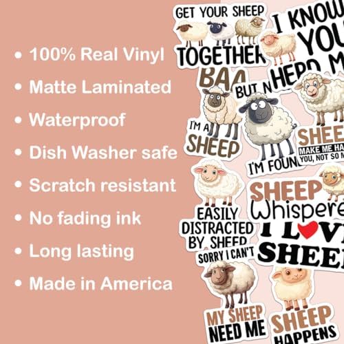 (10pcs) Sheep Stickers Sheep Lover Decals Cute Sheep Lover Farm Stickers Farmer Farm Animal Funny Gifts Multiple Different Design, Waterproof, UV- Resistant, Suitable for Tumbler, Laptop, Car, Truck