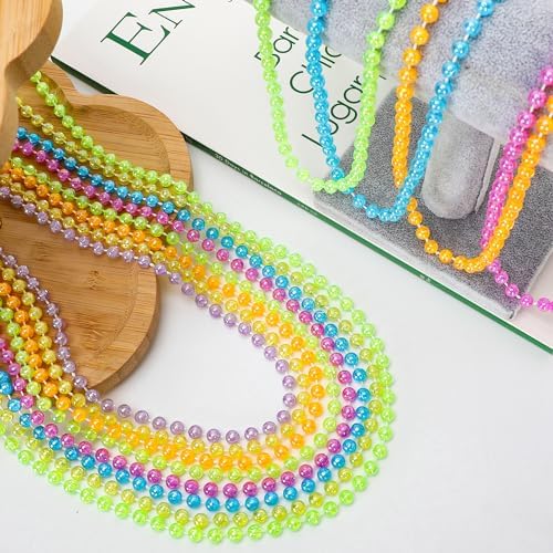 100PCS Mardi Gras Beads, 6 Kinds Colorful Bead Necklaces Bulk, 33" Metallic Round Beads Accessories, Bead Necklace Mardi Gras Holiday Events Parade Throws Party Decor Supplies Favors
