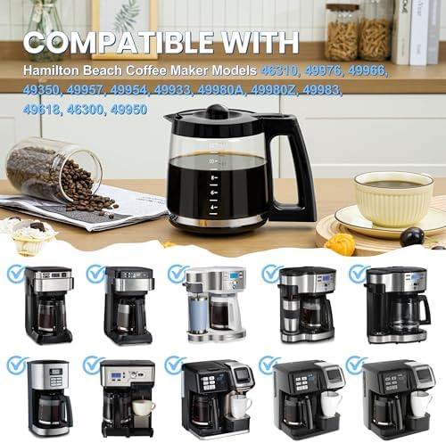 12-Cup Glass Carafe Replacement Pot, Compatible with Hamilton Beach Coffee Maker Models 46310, 49976, 49966, 49350, 49957, 49954, 49933, 49980A, 49980Z, 49983, 49618, 46300, and 49950.