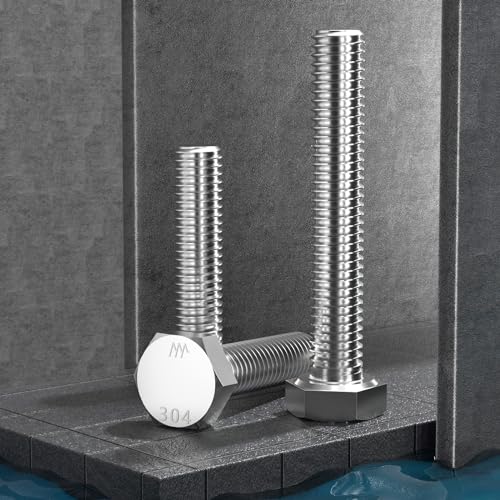 12Pcs 1/4-20 x 5 Hex Head Screws Bolts,304 Stainless Steel 18-8,Fully Threaded,External Hex Drive,Mounting Chair,Rail,Pump,Wheels,Handles,Antenna Parts,Boat and Plastic Bumpers(VG10213)