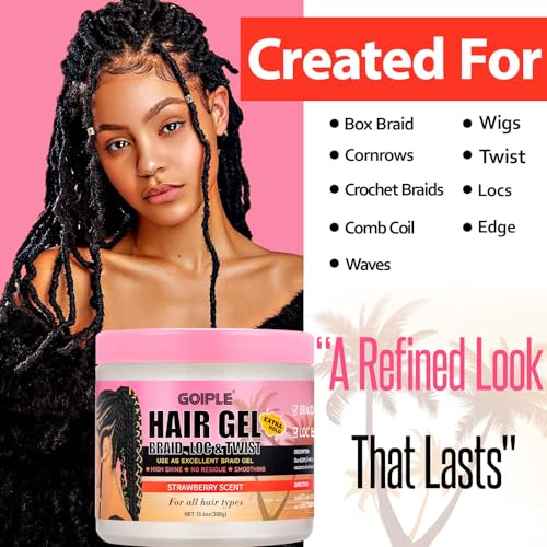 13.4oz Braiding for Twist, Locs, Braids, No Flake Extra Hold High Shine Braid Gel & Edge Control, Loc Gel Long Lasting for Locks, Cornrows Smooths & Tames Frizz Braid Gel for All Hair Braid Types