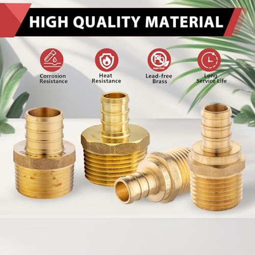 (Pack of 3) EFIELD Pex 3/4 Inch x 3/4 Inch NPT Male Adapter Brass Crimp Fitting ()