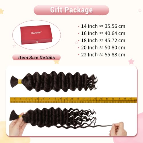 1 Bundle Human Braiding Hair for Boho Braids, 16Inch 40G #2 10A Brazilian Virgin Deep Wave Bulk Human Hair for Braiding, Wet And Wavy No Weft Curly Braiding Hair for Boho Knotless Braids