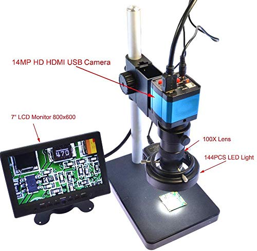 14MP HDMI Digital Machine Vision Industrial Microscope Camera 100X C-Mount Zoom Lens 56LED Light for PCB Soldering