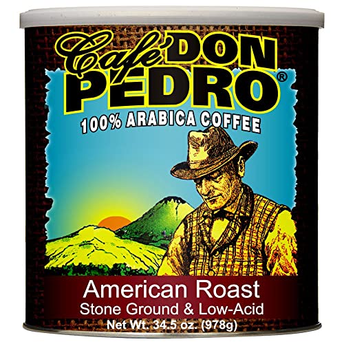 (6-pack) Cafe Don Pedro American Roast Naturally Low Acid Coffee - Large Can for Coffee Lovers with Sensitive Stomachs - Delicious, Smooth Flavor, Medium Roast Stone Ground Coffee total of 12.94 lbs of Reduced Acidity Coffee