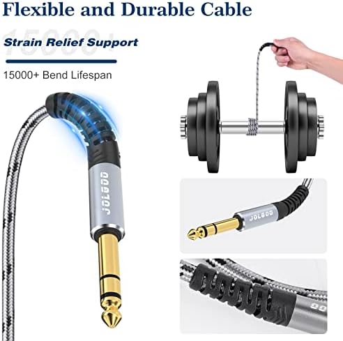 1/4 Inch TRS Instrument Cable 3.3 FT 2-Pack, Quarter inch Audio Cable, 6.35 Balanced Interconnect Line for Electric Guitar, Bass, Keyboard, Mixer, Amplifier, Speaker, Electric Mandolin