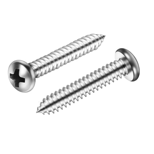 #12 x 1-1/2" Pan Head Self Tapping Screw, Pan Head Sheet Metal Screws Wood Screws, Stainless Steel 304 (18-8), 50 Pack