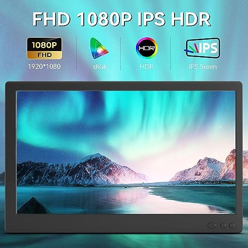 14'' 1080P Portable Dual Monitor Extender for Laptops - USB C and HDMI, Plug-Play for Dual Display on Mac and Windows, Fits 13''-17.3'' Laptops
