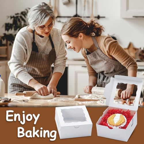 100pcs Cookie Boxes 4x4x2 Inch: Bakery Boxes with Window Dessert Treat Boxes Chocolate Covered Strawberries Boxes for Christmas Valentine's Mother's Day