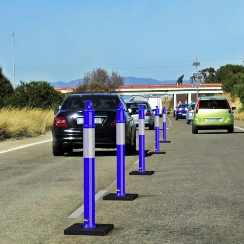(3 Pack) BATTIFE Delineator Post with Base 45 ", Blue Traffic Delineator Cones with Reflective Collar for Construction Work, Driving Practice