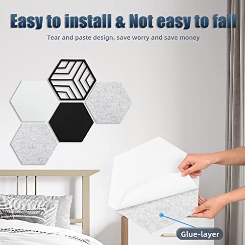 12 Pack Self-adhesive Acoustic Panels, Hexagon Sound Proof Panels, 14 X 12 X 0.4 In Sound Absorbing Panels, Flame Resistant, High-Density Sound Dampening Panels for Recording Studio Home, Offices…