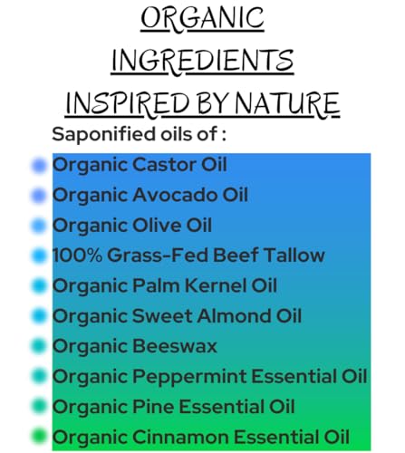 Peppermint-Pine- Grass-Fed Beef Tallow and Organic Oils - Scented with Organic Essential Oils - Artisanal Bar Soap - 3 Pack - Each Bar Unique-