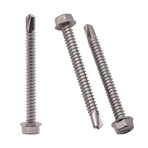 #10 x 1-1/4" (50 Pack) Hex Washer Head Self Drilling Screws (1/2" to 2-1/2" Available), Hex Drive, Flange Hex Self Tapping Screws, 410 Stainless Steel Sheet Metal Screws, No Pre-drilled Needs
