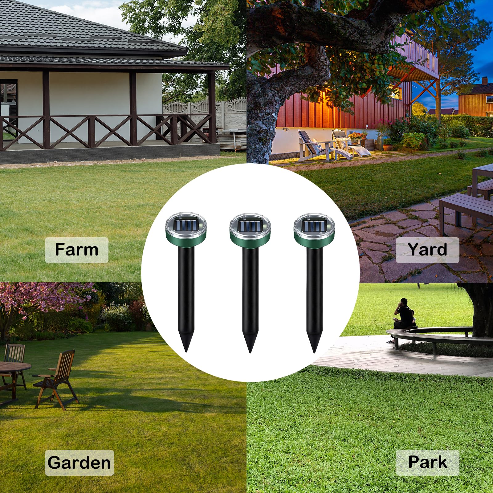 10 Pack Solar Powered Mole Repellent, Mole Deterrent Pest Control Rodent Repeller, Ultrasonic Solar Powered Animal Repellent for Outdoor, Snake Groundhog Repellent for Yard, Garden(Round)