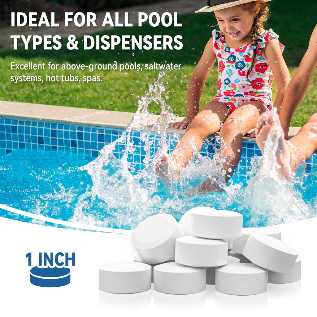 1 Inch Chlorine Tablets for Swimming Pools & Spas | 90% Available Chlorine Trichlor Pool Tablets | Long-Lasting Slow Dissolving Sanitizer for Clean & Clear Water (1inch-5lbs)