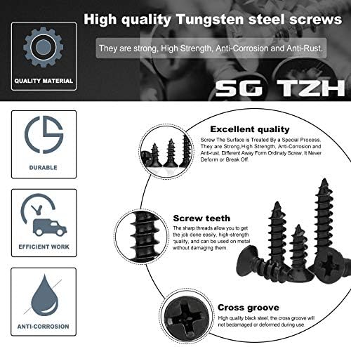 #8 x 2 Wood Screw 100PCS Black Phosphate Coated Stainless Flat Truss Head Fast Self Tapping Drywall Screws by SG TZH