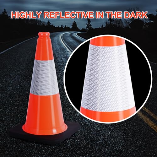 (8 Cones) BESEA 18" inch Traffic Cones Traffic Safety Cones Black Base Construction Road Parking Cone with 6" Highly Reflective Collar(8 Pack)